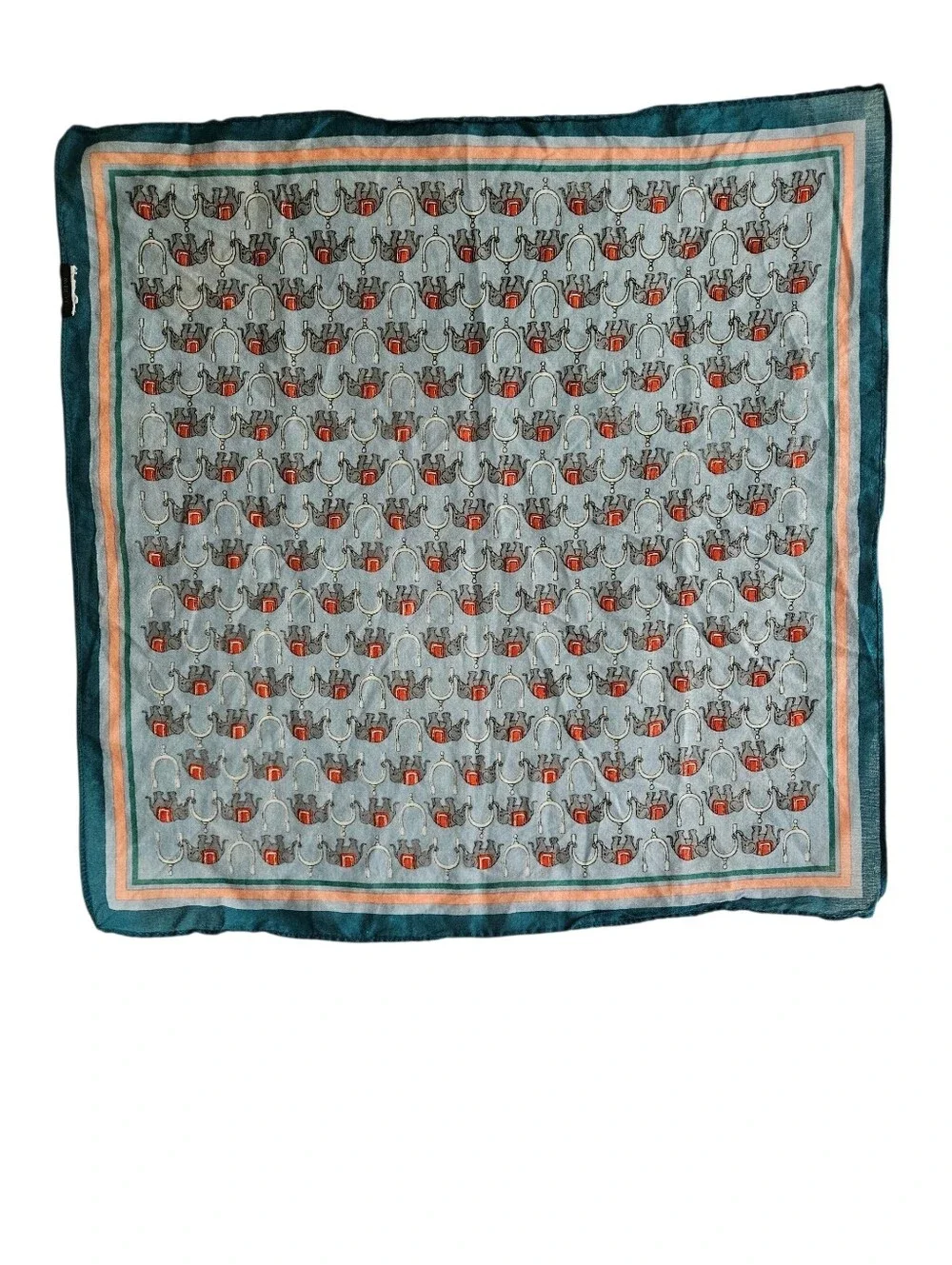 J. CREW Archival Elephant Print Cotton Blue Teal Square Scarf | SZ 20